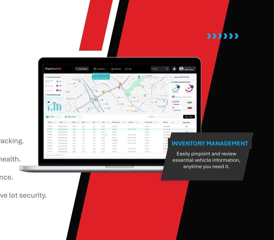 TruePoint360 dealer dashboard showing real-time inventory locations across the lot