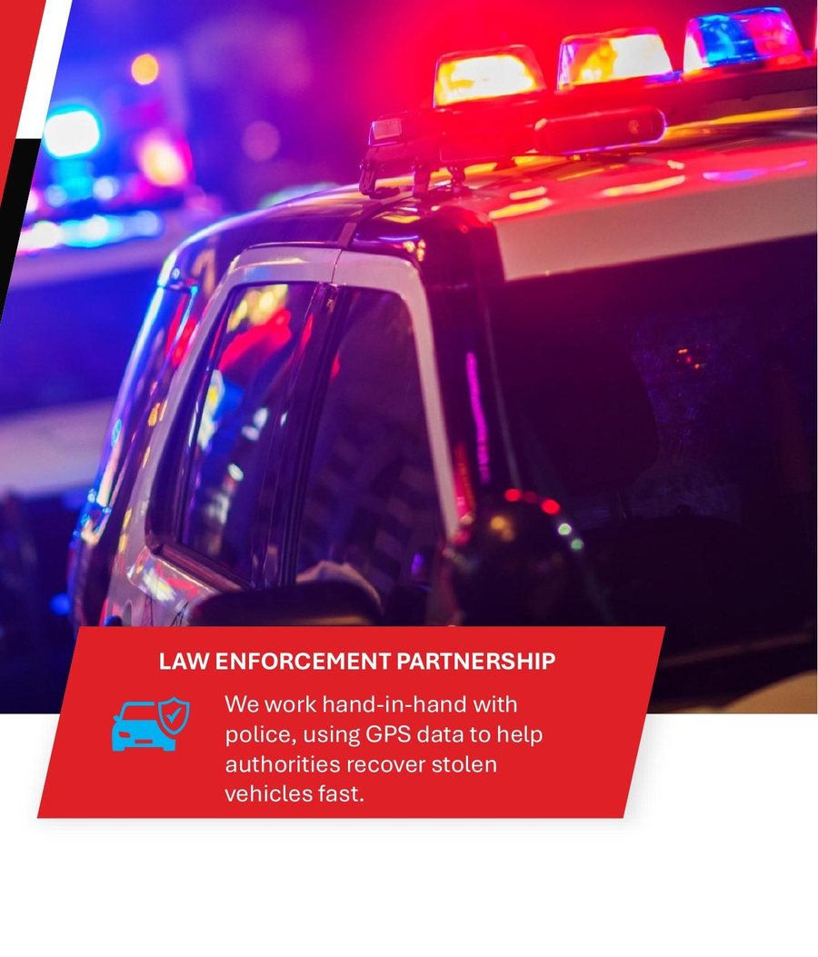 Emergency vehicle lights representing law enforcement coordination during a recovery
